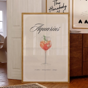 Póster de descarga digital instantánea con impresión de Acuario, póster de bebida de cóctel de Acuario, arte mural del zodíaco de Acuario, póster de Aperol Spritz