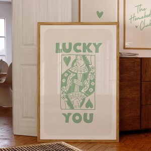 Póster con impresión verde Lucky You, descarga digital instantánea, póster de naipes