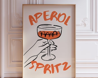 Aperol Spritz Cocktail Print •  Cocktail Poster •  Bar Cart Wall Art Print •  Trendy Kitchen Print  • Cocktail Bar Cart Print