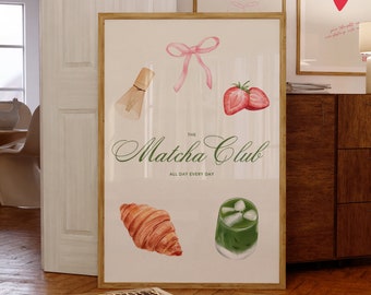 The Matcha Club Print Poster, Cute Kitchen Wall Art, Trendy Aesthetic Matcha Latte Print, Coffee Shop Decor Print, Digital Download