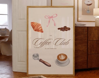 El cartel impreso del Coffee Club, lindo arte de la pared de la cocina del café, impresión estética de moda del café con leche, impresión de la decoración de la cafetería, cartel del café