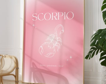 Póster de descarga digital instantánea con impresión de Escorpio, póster degradado de Escorpio, arte mural del zodiaco de Escorpio, póster del zodiaco, impresión del signo zodiacal