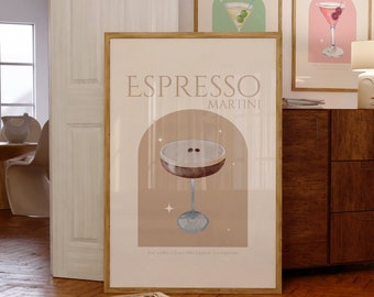 Espresso Martini Cocktail Print •  Cocktail Poster •  Bar Cart Wall Art Print •  Trendy Kitchen Print  • Cocktail Bar Cart Print