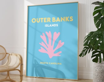 アウターバンクス プリント インスタント デジタル ダウンロード、ミニマリスト ポスター、アウターバンクス ビーチ ポスター、明るい色の旅行プリント、ビーチ プリント
