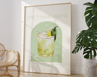 Spicy Margarita Cocktail Print •  Cocktail Poster •  Bar Cart Wall Art Print •  Trendy Kitchen Print  • Cocktail Bar Cart Print