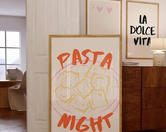 Pasta Night Wall Art Poster •  Pasta Print Poster •  Minimalistic Kitchen Wall Art • Aesthetic Kitchen Wall Art • Trendy Wall Art