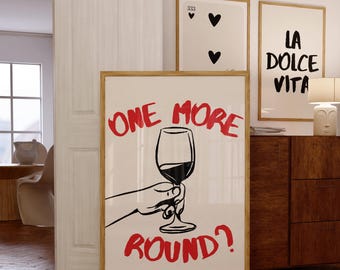One More Round Wall Art, One More Round Drink Poster,  One More Round Cocktail Wall Art, Bar Cart Wall Art Print, Retro Wall Art