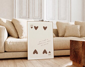 Playing Card Brown Print, Angel Number 444 Poster Instant Digital Download, Angel Number Poster, Angel Number Wall Art Print