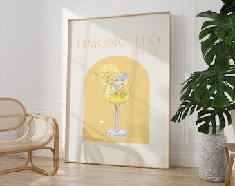 Impressão de coquetel Limoncello Spritz • Pôster de coquetel • Impressão de arte de parede de carrinho de bar • Impressão de cozinha moderna • Impressão de carrinho de bar de coquetel
