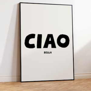 CIAO large in black and BELLA in a much smaller size directly underneath