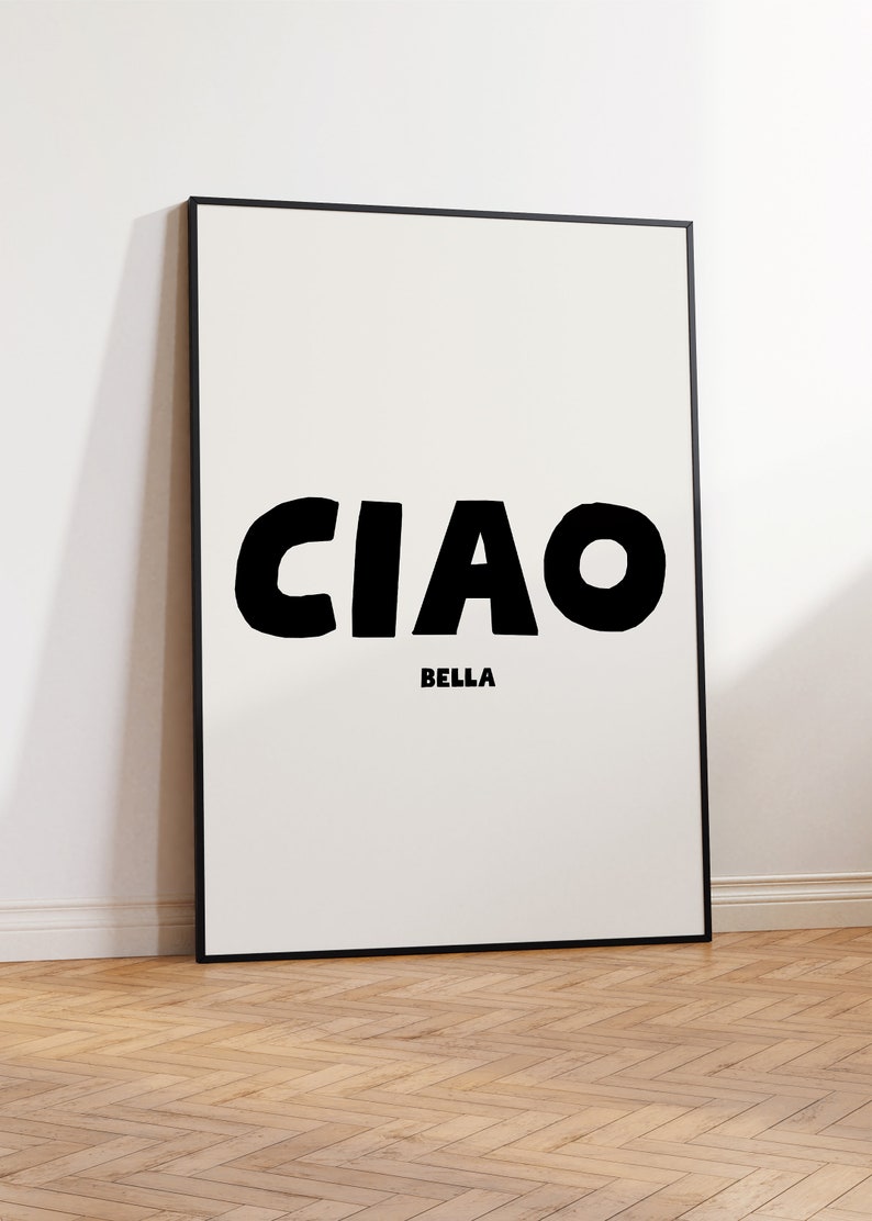 CIAO large in black and BELLA in a much smaller size directly underneath