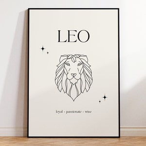 Leo Print Instant Digital Download Poster, Minimalist Leo Poster, Leo Zodiac Wall Art, Zodiac Poster, Star Sign Print