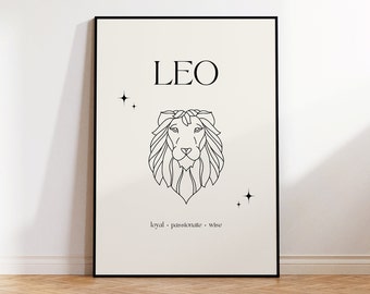 Leo Print Instant Digital Download Poster, Minimalist Leo Poster, Leo Zodiac Wall Art, Zodiac Poster, Star Sign Print