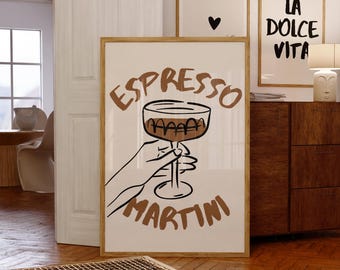 Espresso Martini Cocktail Print •  Cocktail Poster •  Bar Cart Wall Art Print •  Trendy Kitchen Print  • Cocktail Bar Cart Print