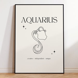 Aquarius Print Instant Digital Download Poster, Minimalist Aquarius Poster, Aquarius Zodiac Wall Art, Zodiac Poster, Star Sign Print