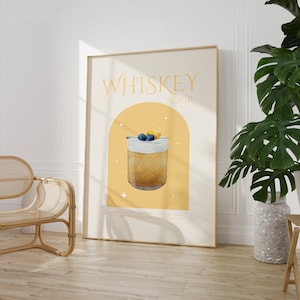 Whiskey Sour Cocktail Print •  Cocktail Poster •  Bar Cart Wall Art Print •  Trendy Kitchen Print  • Cocktail Bar Cart Print
