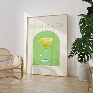 Lámina de cóctel Margarita, Póster de cóctel, Lámina de arte de pared para carrito de bar, Lámina de cocina moderna, Lámina de carrito de bar de cócteles