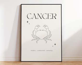 Cancer Print Instant Digital Download Poster, Minimalist Cancer Poster, Cancer Zodiac Wall Art, Zodiac Poster, Star Sign Print