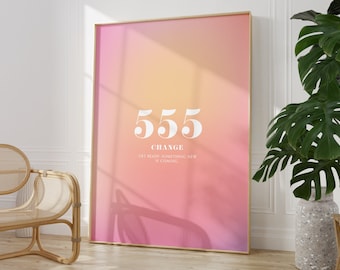 Angel Number 555 Poster Instant Digital Download Poster, Aura Poster, Angel Number Poster, Angel Number Wall Art Print, Gradient Aura