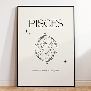 Pisces Print Instant Digital Download Poster, Minimalist Pisces Poster, Pisces Zodiac Wall Art, Zodiac Poster, Star Sign Print