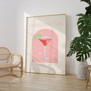 Pink Funky Martini Cocktail Print, Pink Cocktail Poster, Bar Cart