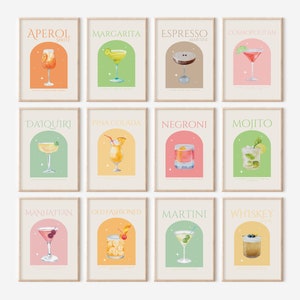 Set of 12 Cocktail Prints • Cocktail Wall Art • Minimalist Alcohol Prints • Bar Cart Gallery • Bar Cart Decor • Digital Download
