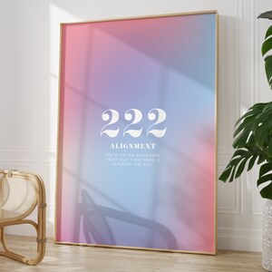 Ángel número 222 cartel de descarga digital instantánea, cartel de aura, cartel del número de ángel, impresión de arte de pared del número de ángel, aura degradada