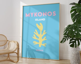 Mykonos Print Instant Digital Download, Minimalist Poster, European Beach Poster, Bright Coloured Travel Print, Greece Print