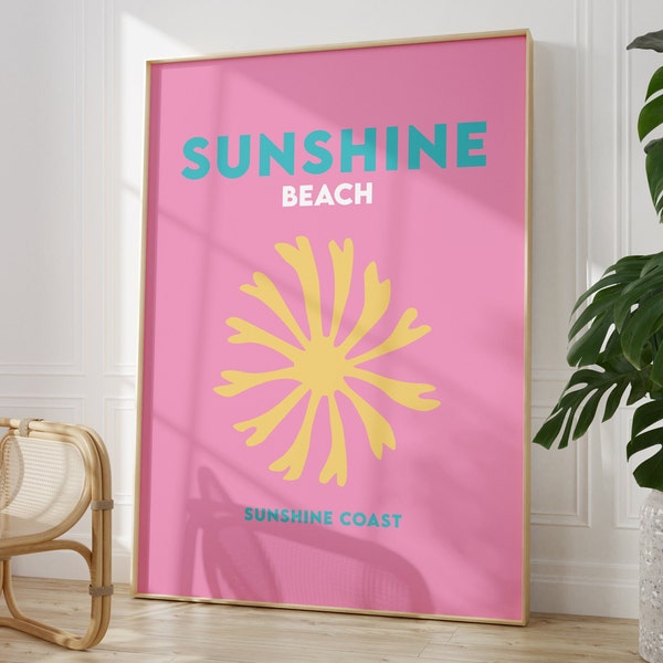 Sunshine Beach Print Instant Digital Download, Minimalist Poster, Australian Beach Poster, Bright Coloured Travel Print, Beach Print