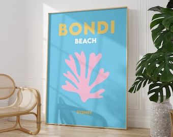 ボンダイビーチプリントポスターインスタントデジタルダウンロード、ミニマリストポスター、オーストラリアビーチポスター、明るい色の旅行プリント、ビーチプリント