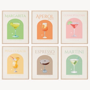 6er Set Cocktail Drucke • Bar Cart Drucke • Minimalistische Alkohol Drucke • Cocktail Poster • Bar Cart Dekor • Digitaler Download