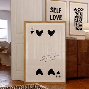 Speelkaartprint, engel nummer 444 poster instant digitale download, engel nummer poster, engel nummer muur kunst print slaapzaal print
