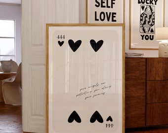 Playing Card Print, Angel Number 444 Poster Instant Digital Download, Angel Number Poster, Angel Number Wall Art Print Dorm Room Print