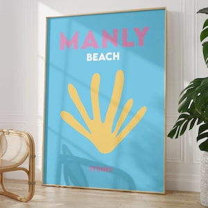 Manly Beach Print Poster Sofortiger digitaler Download, minimalistisches Poster, Australian Beach Poster, bunte Reisedruck, Stranddruck