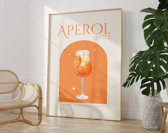 Aperol Spritz Cocktail Print •  Cocktail Poster •  Bar Cart Wall Art Print •  Trendy Kitchen Print  • Cocktail Bar Cart Print