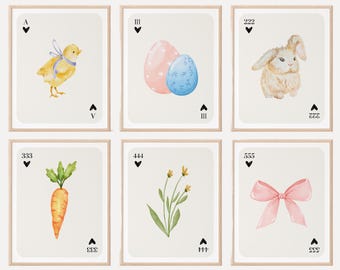 Set of 6 Easter Prints Easter Wall Art Bunny Poster Print Easter Eggs Print Bunny Rabbit Wall Art