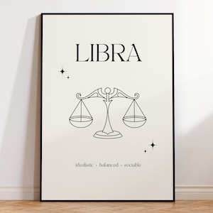 Libra Print Instant Digital Download Poster, Minimalist Libra Poster, Libra Zodiac Wall Art, Zodiac Poster, Star Sign Print