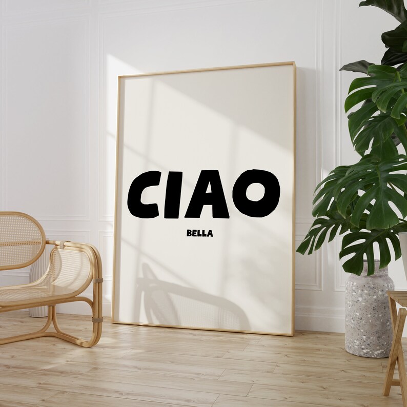CIAO large in black and BELLA in a much smaller size directly underneath