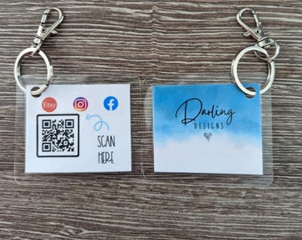 Set of 2 QR code keychains, business branding, keychain business cards, QR code cards