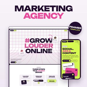 Marketing Agency Website Template for Framer, Social Media Manager Website, Bold Creative Agency Site, Content Creator Website, No Code