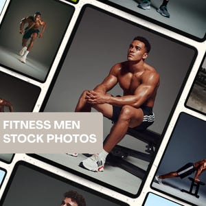 フィットネス男性の写真+50枚のAI画像、アスレチックな男性のポーズ、ワークアウトの美学、ブランド向けスポーツモックアップ