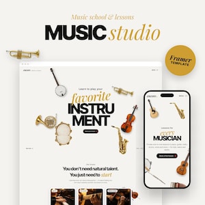 Music School Website Template for Framer, Music Lessons Website, Music Teacher Website, Piano Guitar Lessons Studio Site, No Code
