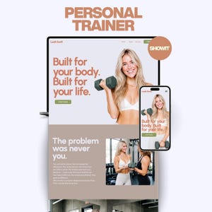 Plantilla Web Entrenadora Personal Showit Editable Responsive Fitness Femenino Coach Mujer Gym Online Profesional