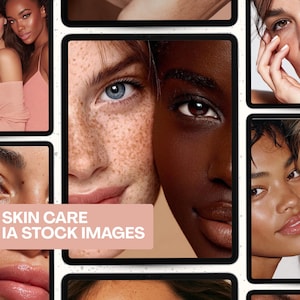 20枚以上のAIスキンケア写真、ナチュラルビューティー画像、セルフケアモックアップパック、スパブランディングコンテンツ