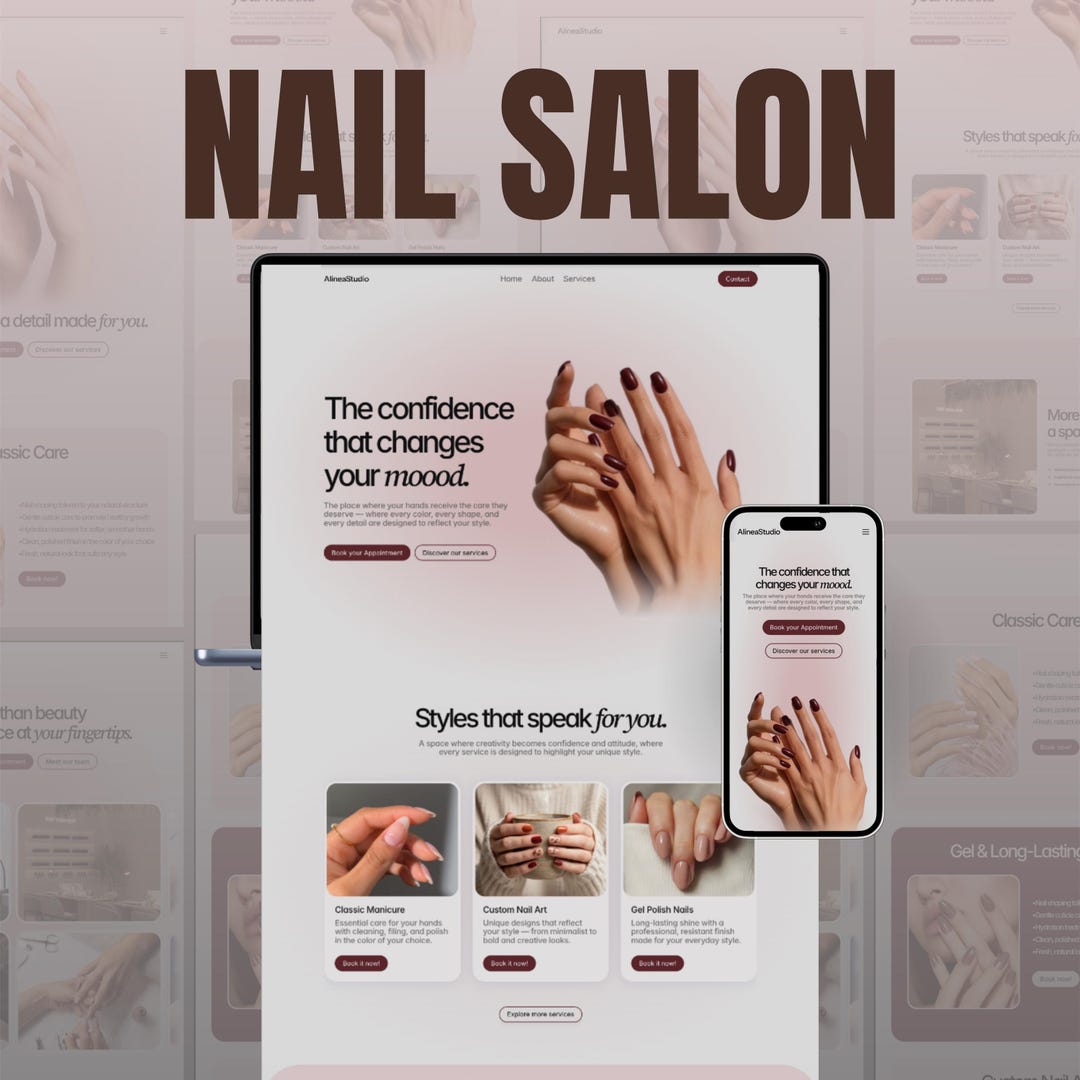 Nail Salon Website Template Professional Minimalist Design for Beauty
