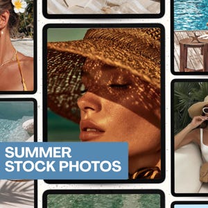 AI-zomerfoto's, zonnige lifestyle-afbeeldingen, strand- en vakantie-esthetiek, warme sociale media-mockups
