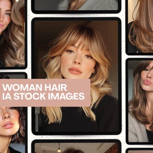 50枚以上のAIヘア写真、シルキーヘアの美学、ヘアルーティン画像、フェミニンなモックアップ、ヘアサロンコンテンツパック