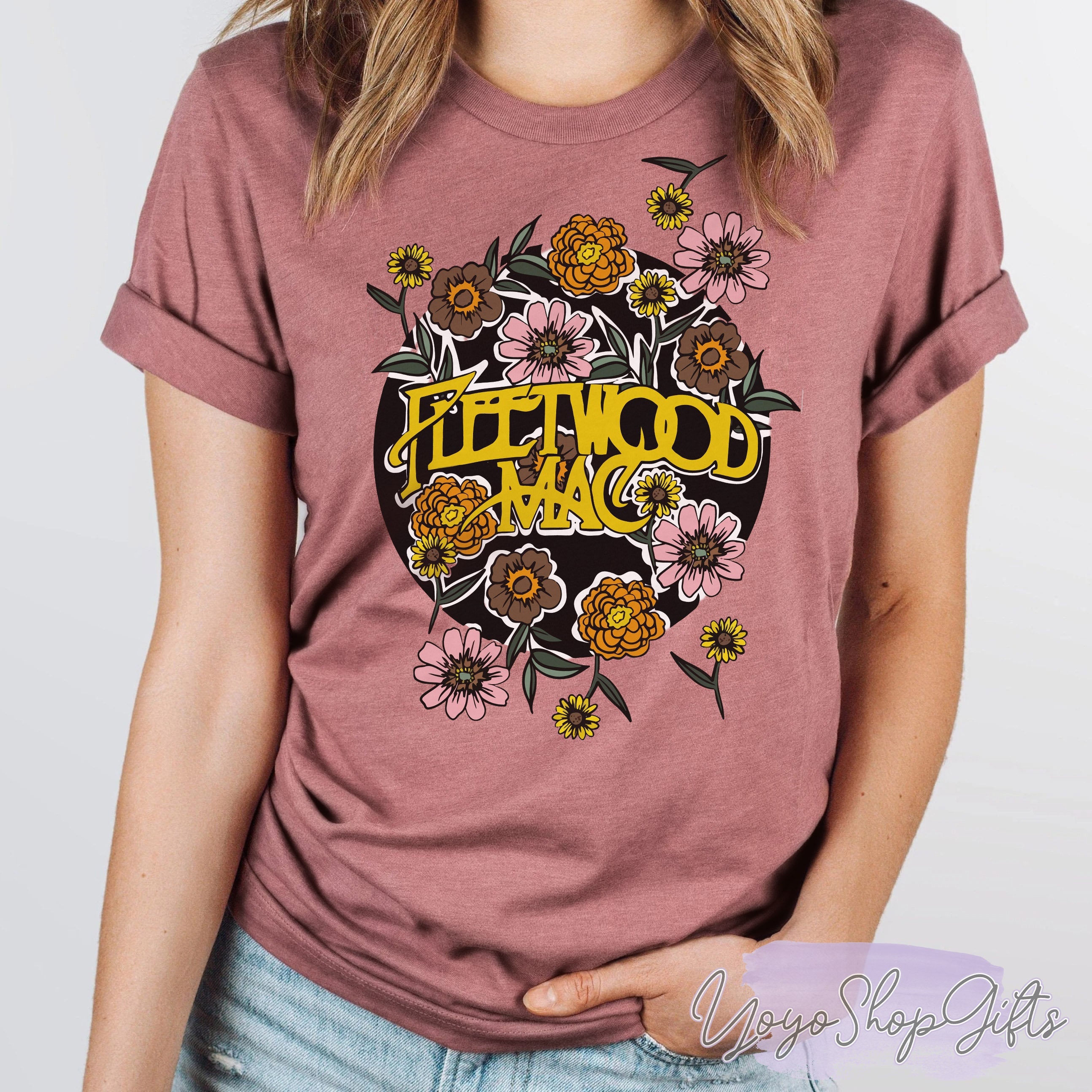 Discover Fleetwood Mac T-Shirt, Rock Band Shirt, Floral Rock Graphic Design Shirt, Vintage Shirt, Stevie Nicks, Flower T-Shirt for Women
