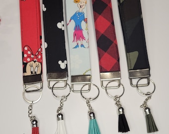 Fabric Wristlet Key Fob, Tassel Keychain, Personalized Gift