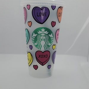 Valentine&#39;s Day Cold Cup, Candy Hearts Starbuck cup, valentine&#39;s gifts, Gifts for everyone